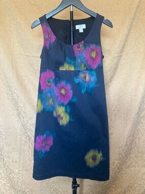 Ann Taylor/LOFT Black Floral-Accent Sleeveless Tunic Dress, Lined, Sz-0P